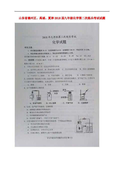 山东省德州区、禹城、夏津九年级化学第二次练兵考试试题(扫描版)