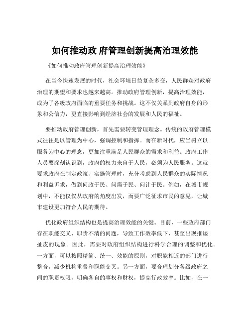 如何推动政 府管理创新提高治理效能