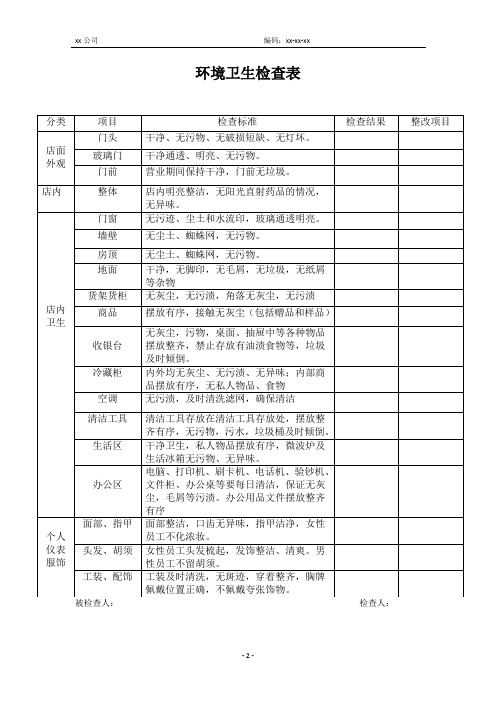 环境卫生检查表