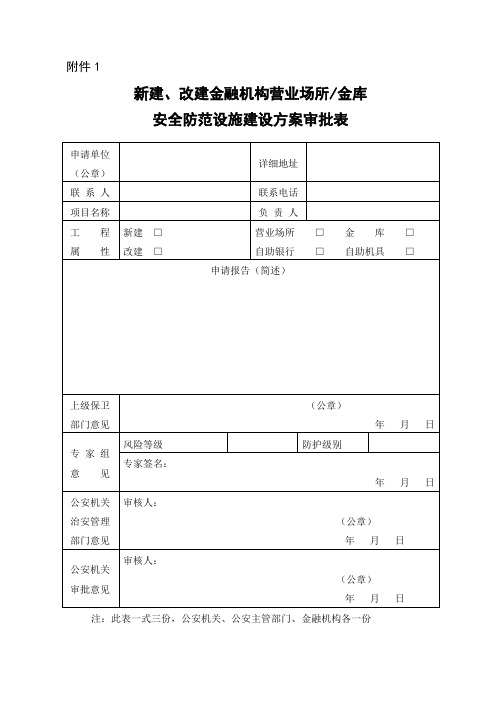 新建改建金融机构营业场所金库安全防范设施建设方案审批表(全套)