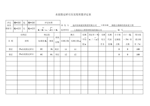 水泥稳定碎石压实度质量评定表