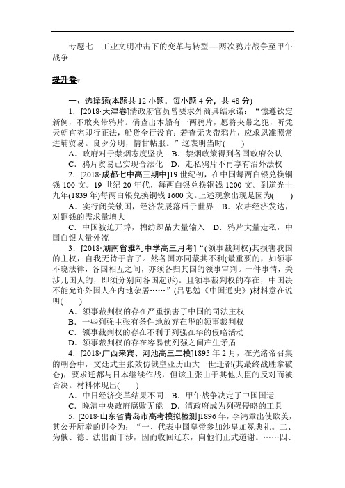 2019年高考历史二轮复习提分训练：专题七 提升卷 解析版