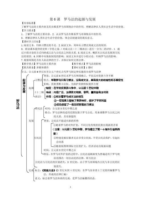 第6课  罗马法的起源与发展 教案