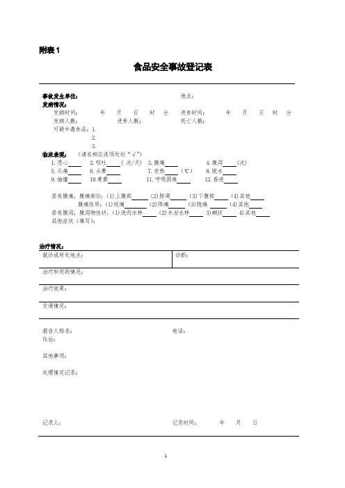 食品安全事故登记表