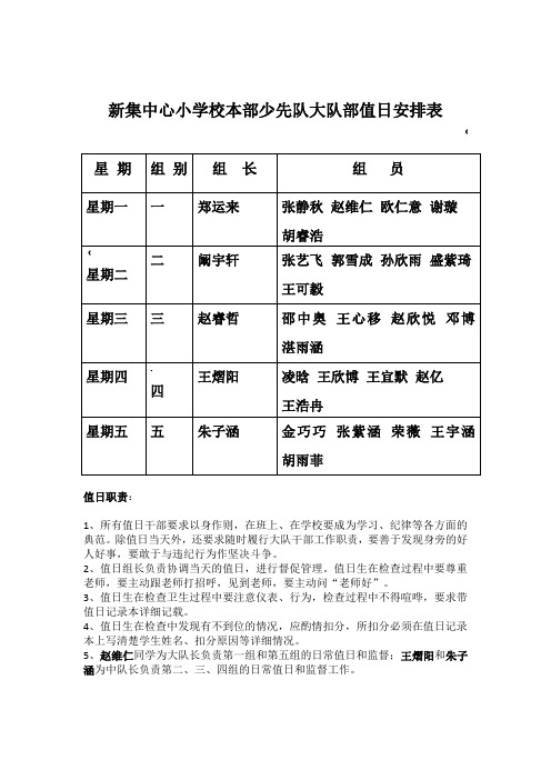 少先队大队部值班表