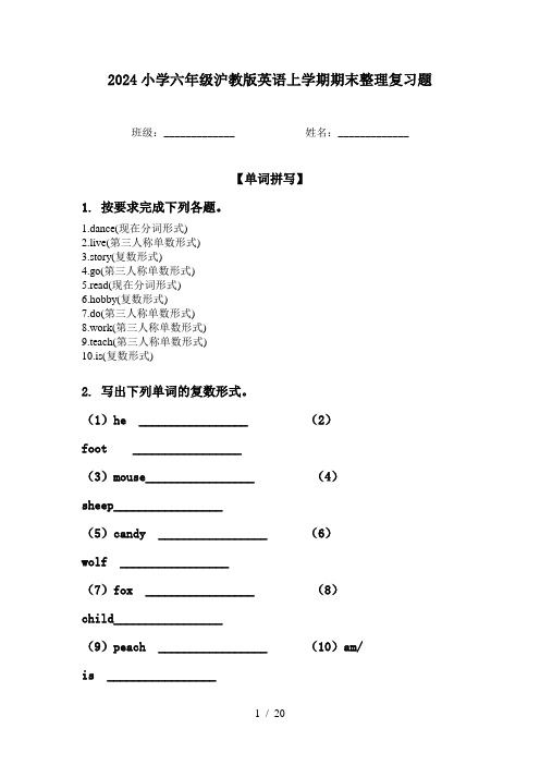 2024小学六年级沪教版英语上学期期末整理复习题