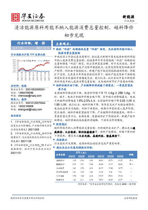 新能源：清洁能源原料用能不纳入能源消费总量控制，硅料降价初步兑现