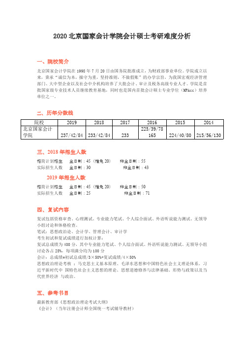 2020北京国家会计学院会计硕士考研分析(简介、分数线、招生人数、复试内容、参考书、复试录取分析)