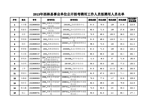 2013年西林县事业单位招考拟聘用人员名单xls