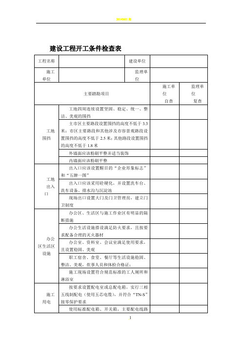 建设工程开工条件检查表