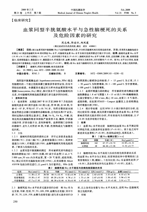 血浆同型半胱氨酸水平与急性脑梗死的关系及危险因素的研究