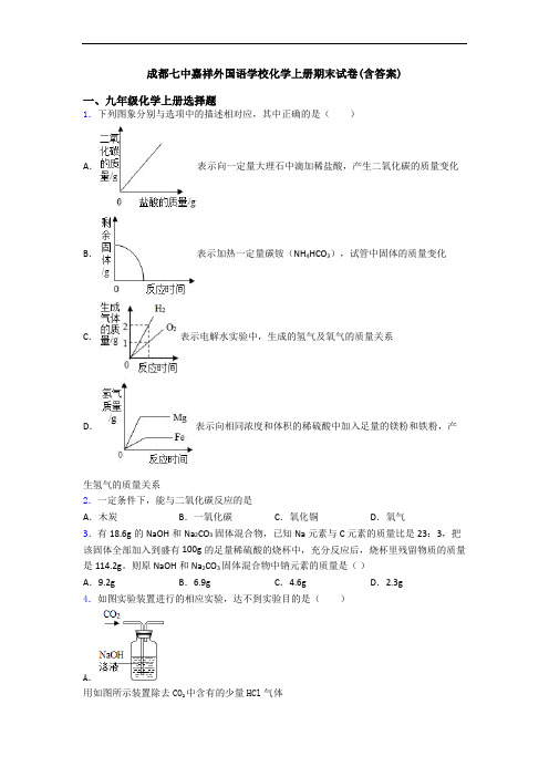 成都七中嘉祥外国语学校化学初三化学上册期末试卷(含答案)