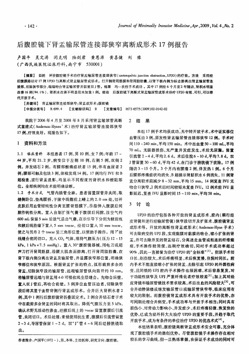 后腹腔镜下肾盂输尿管连接部狭窄离断成形术17例报告