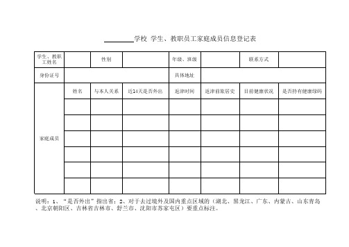 家庭成员信息登记表