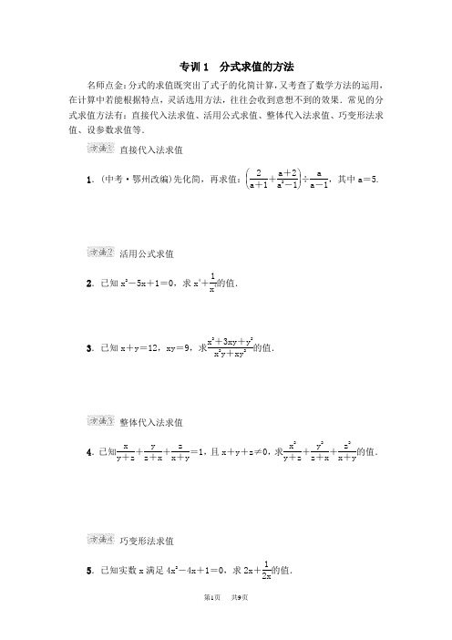 八年级数学华师版 第16章 分式第16章 专训(word版)整合提升密码