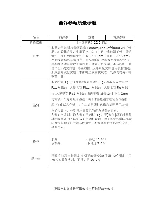桐君阁西洋参粒质量标准