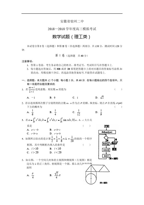 最新-2018学年高三理科数学高考模拟考试试题及答案【安徽省宿州二中】 精品