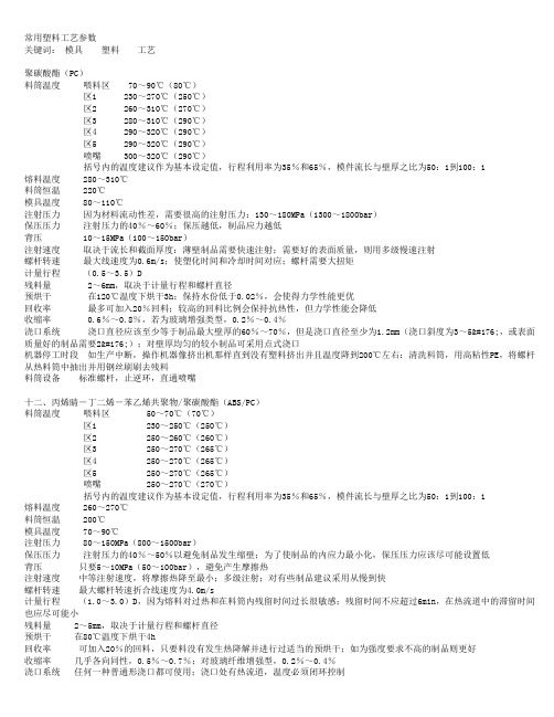 常用塑料工艺参数