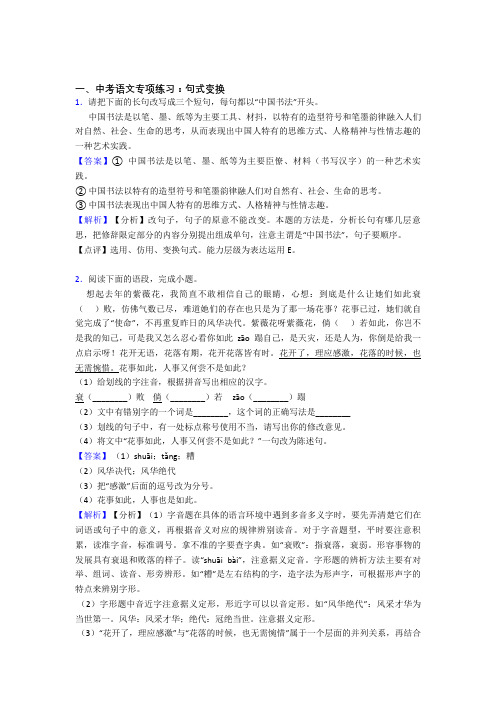 新人教版中考 语文句式变换训练试题及答案