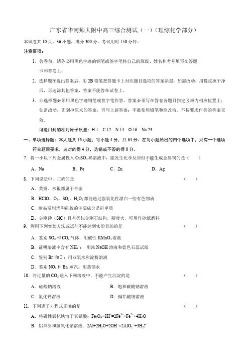 广东省华南师大附中高三综合测试(一)(理综化学部分).doc