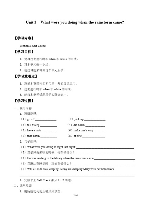 鲁教版(五四学制)八年级英语上册：Unit 3 What were you doing when the rainstorm came？  学案6