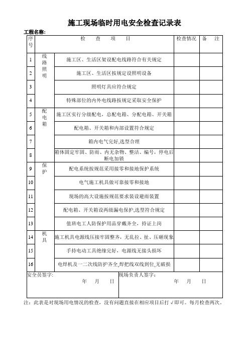 施工现场临时用电安全检查记录表