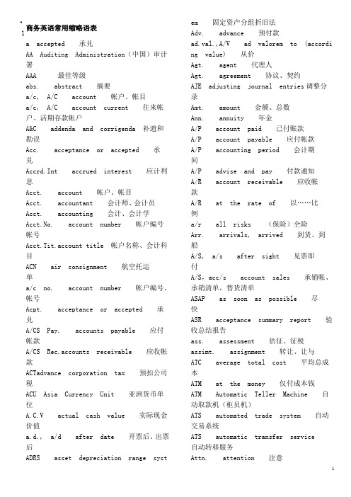 常用英语缩略表