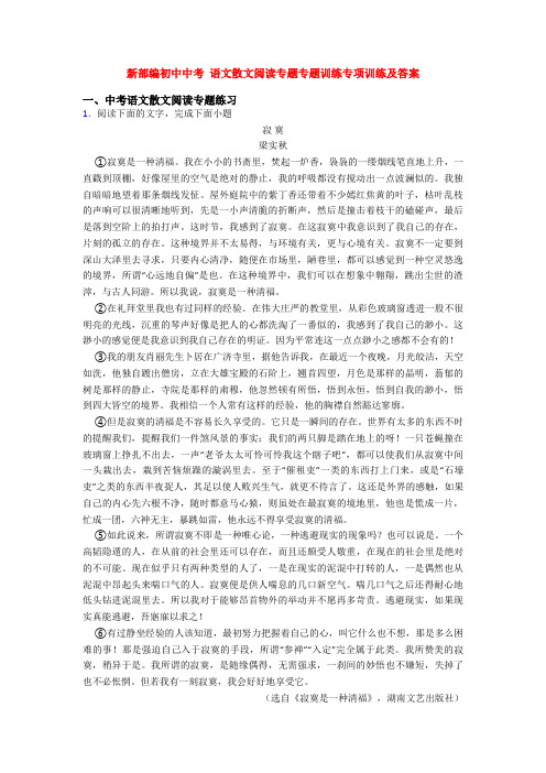 新部编初中中考 语文散文阅读专题专题训练专项训练及答案