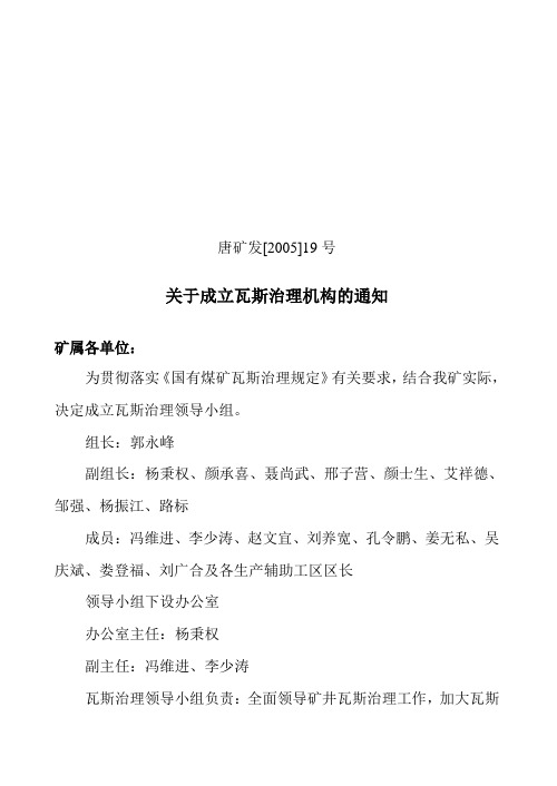[2005]19号关于成立瓦斯治理机构的通知