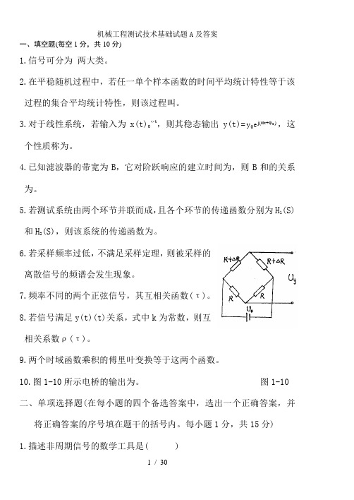 机械工程测试技术基础试题A及答案2