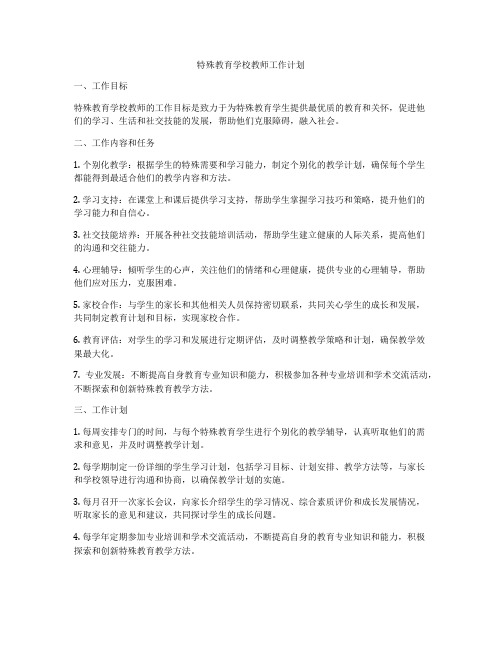 特殊教育学校教师工作计划