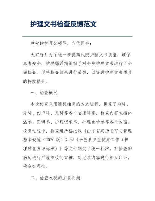 护理文书检查反馈范文