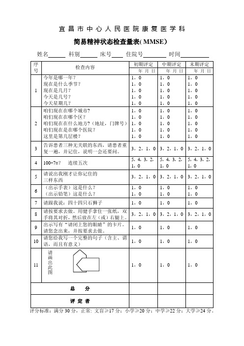 简易精神状态检查量表( MMSE)