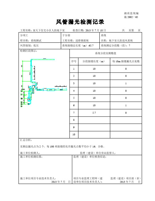 风管漏光检测记录