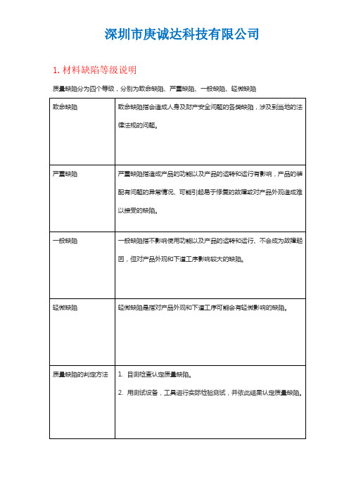 材料缺陷等级说明及异常产生后的处理流程