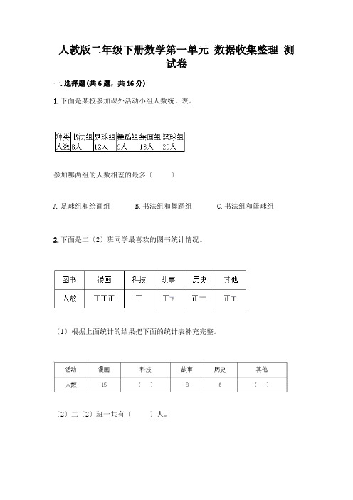 二年级下册数学第一单元-数据收集整理-测试卷含答案(能力提升)