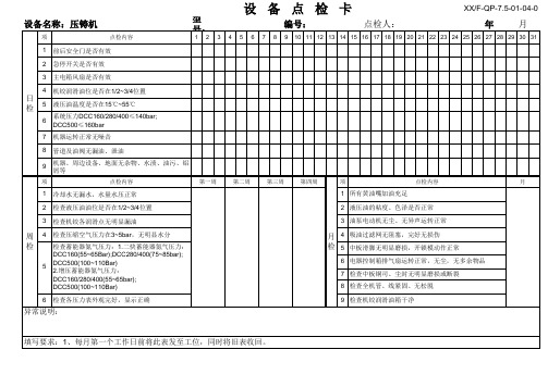 压铸机点检卡