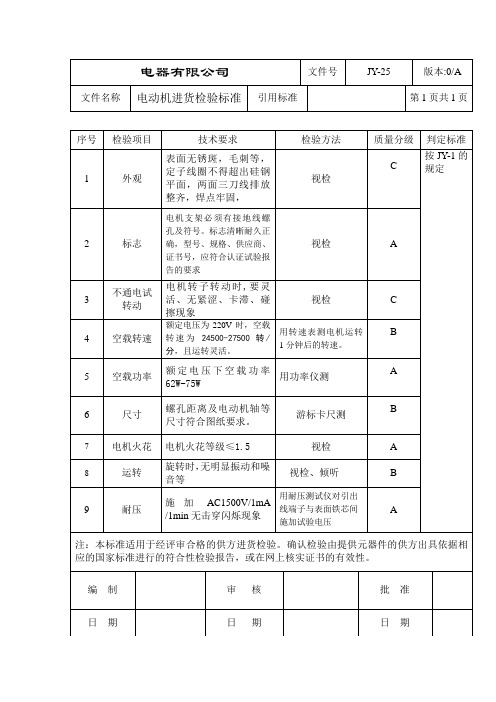 电机进货检验标准