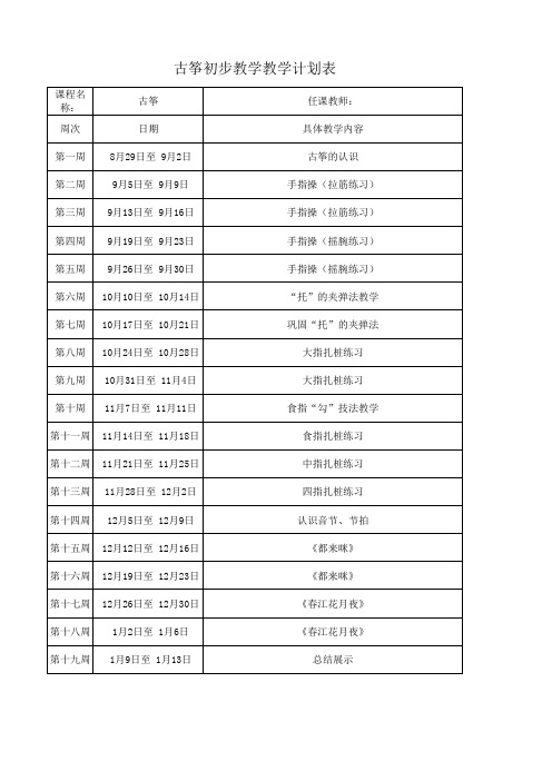 课后服务古筝初步教学教学计划表