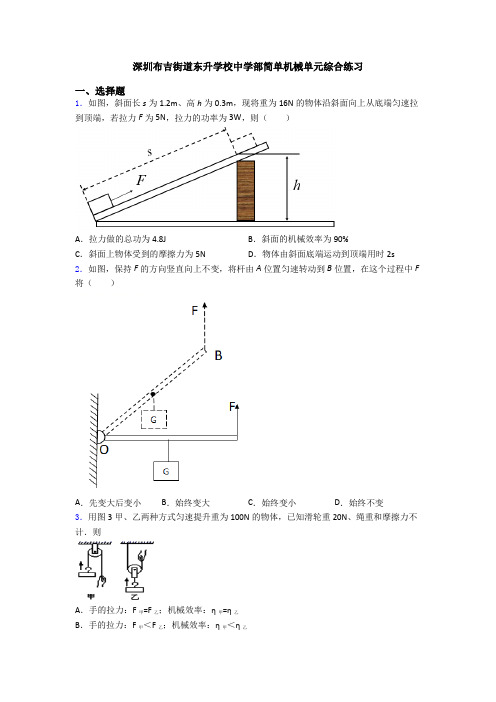 深圳布吉街道东升学校中学部简单机械单元综合练习