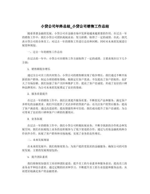 小贷公司年终总结_小贷公司销售工作总结