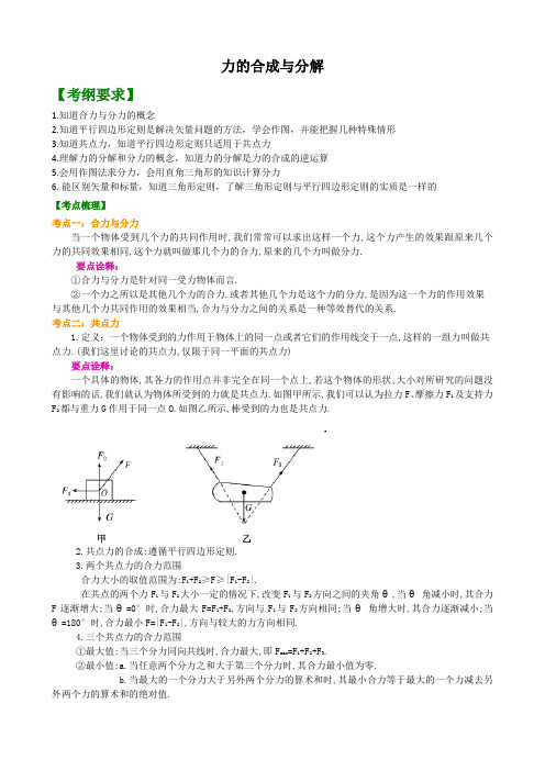 高考物理总复习  力的合成与分解  (提纲、例题、练习、解析)