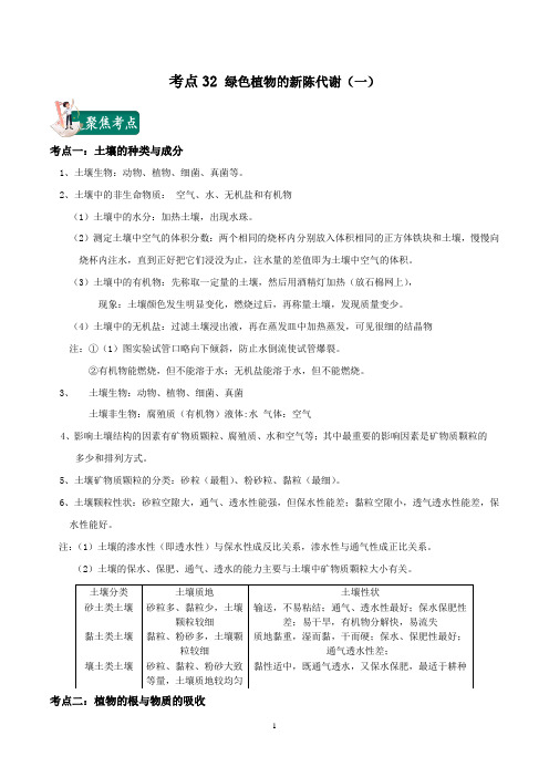 2020年中考考点总动员32 绿色植物的新陈代谢(一)(解析版)