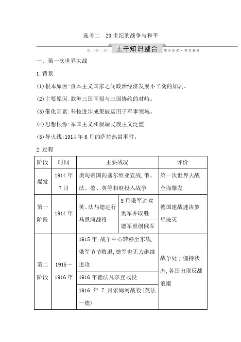 2020年高考历史：选考二 20世纪的战争与和平