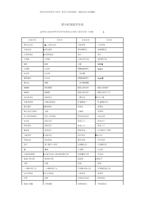 标准医学名词对照表样本