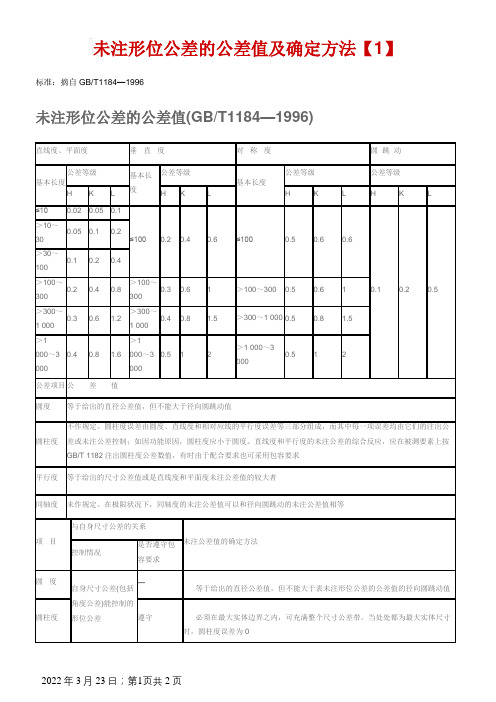 未注形位公差的公差值及确定方法GBT1184—1996