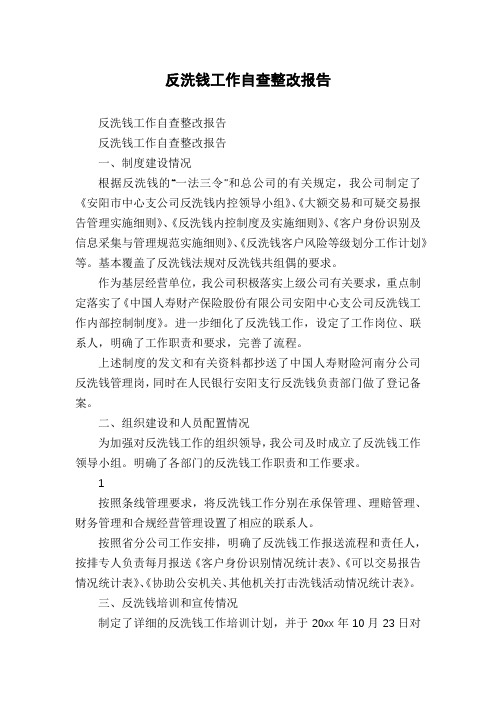 反洗钱工作自查整改报告