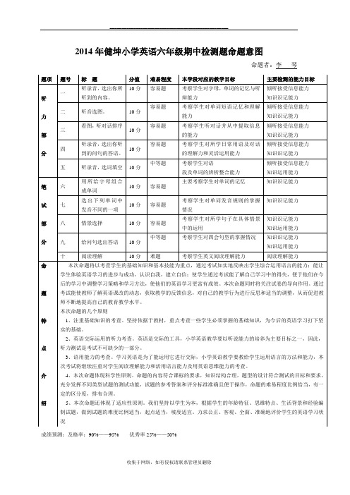 最新小学英语六年级命题意图