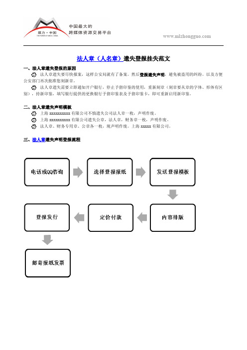 法人章(人名章)遗失登报挂失范文