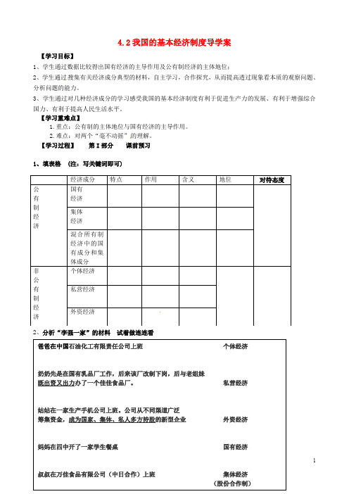 高中政治 4.2我国的基本经济制度(无答案)导学案 新人教版必修1